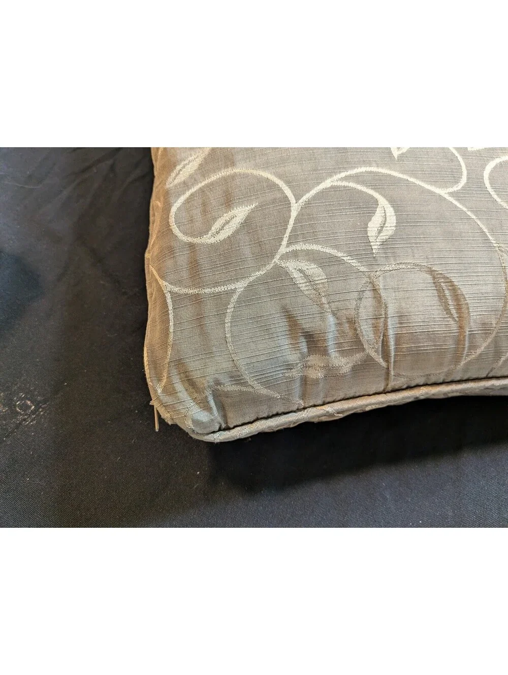 Beige Taupe Embroidered Scroll Floral Dining Chair Seat Cushion Neutral Decor